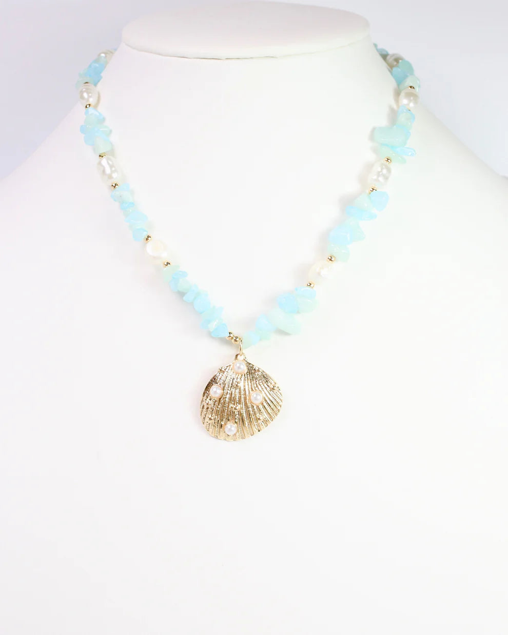 Konya Mixed Bead Shell Necklace Gold