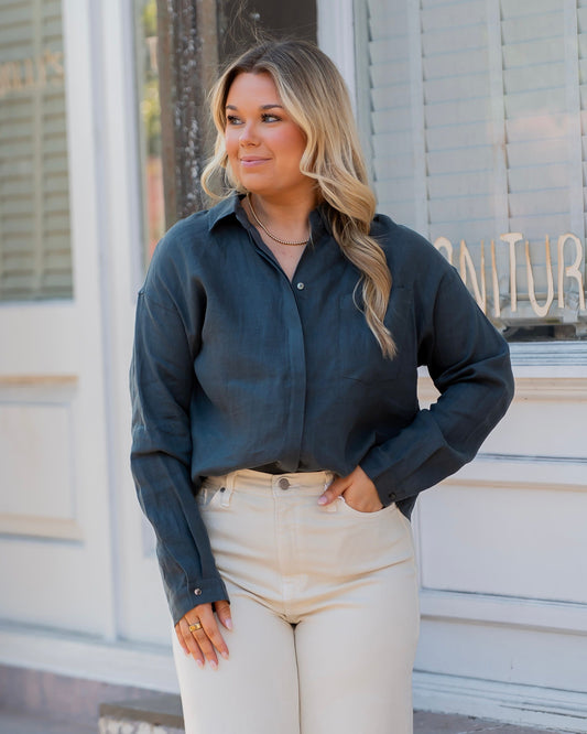 Jackson Linen Blouse - Teal