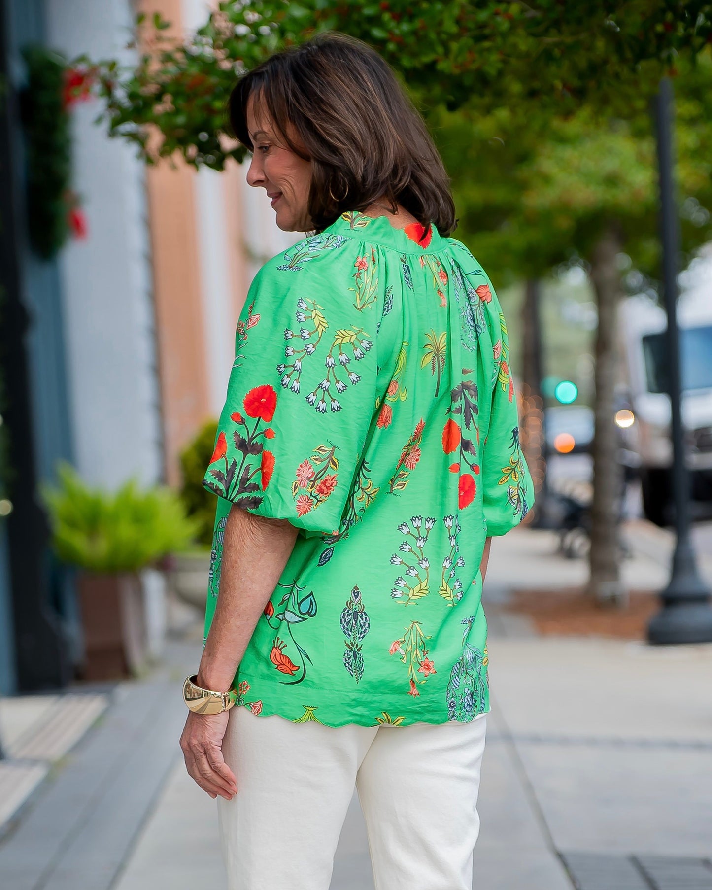 Coralville Floral Print Top-Green Mix