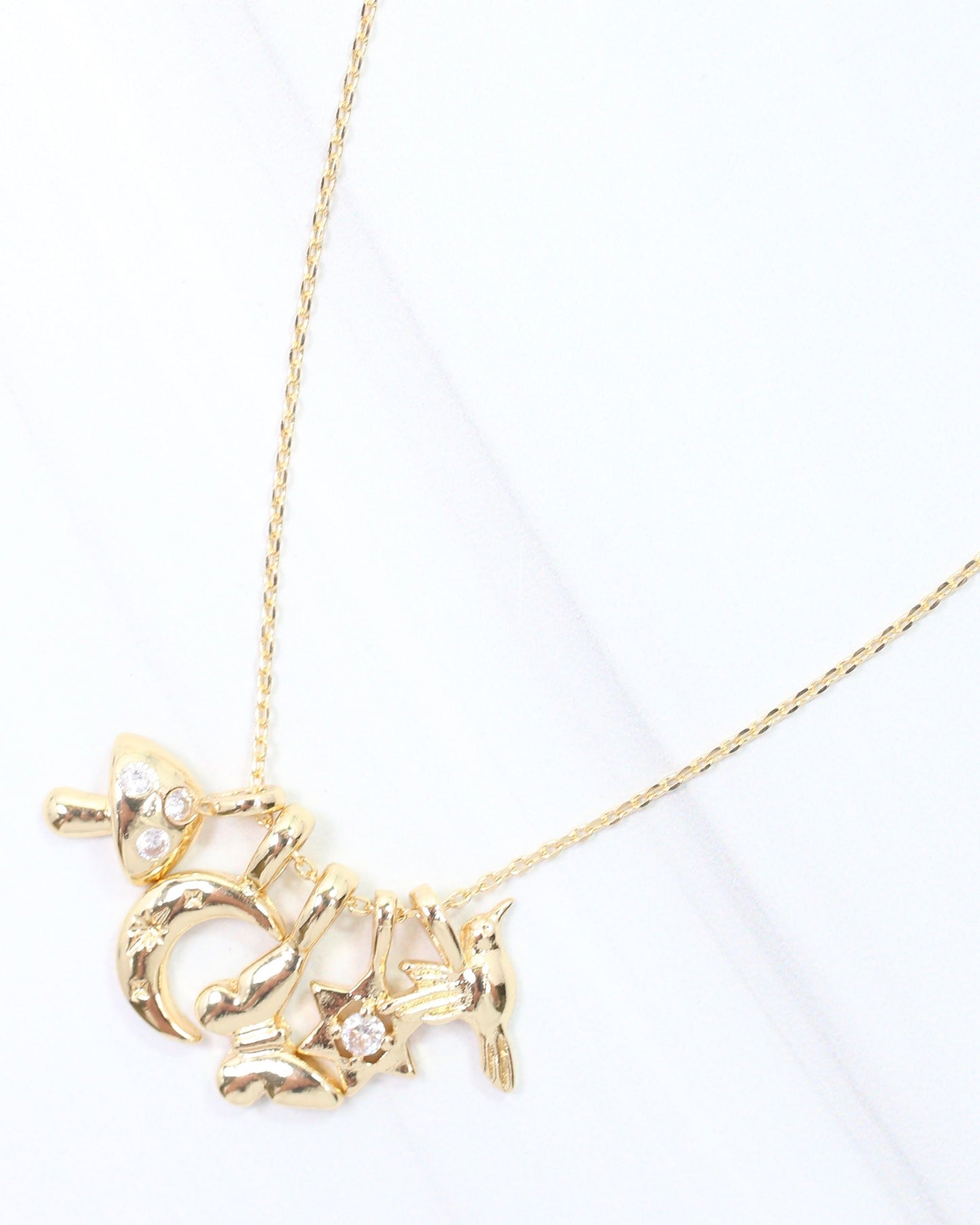 Mushroom Magic Charm Necklace Set Gold