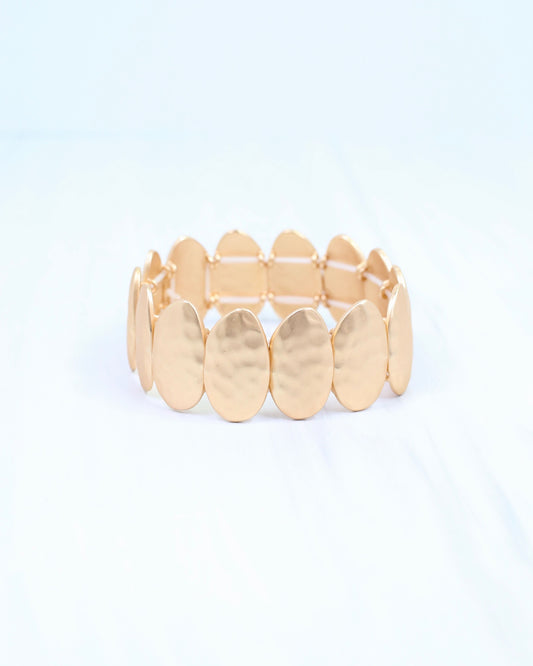 Oconee Hammered Oval Stretch Bracelet Matte Gold