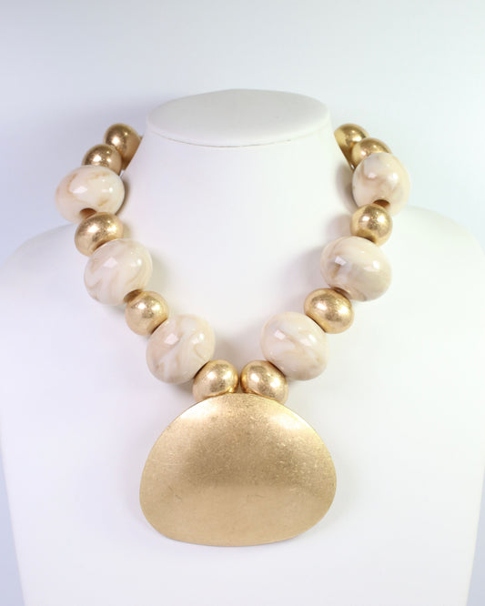 Roseburg Marble Statement Necklace with Pendant Worn Gold