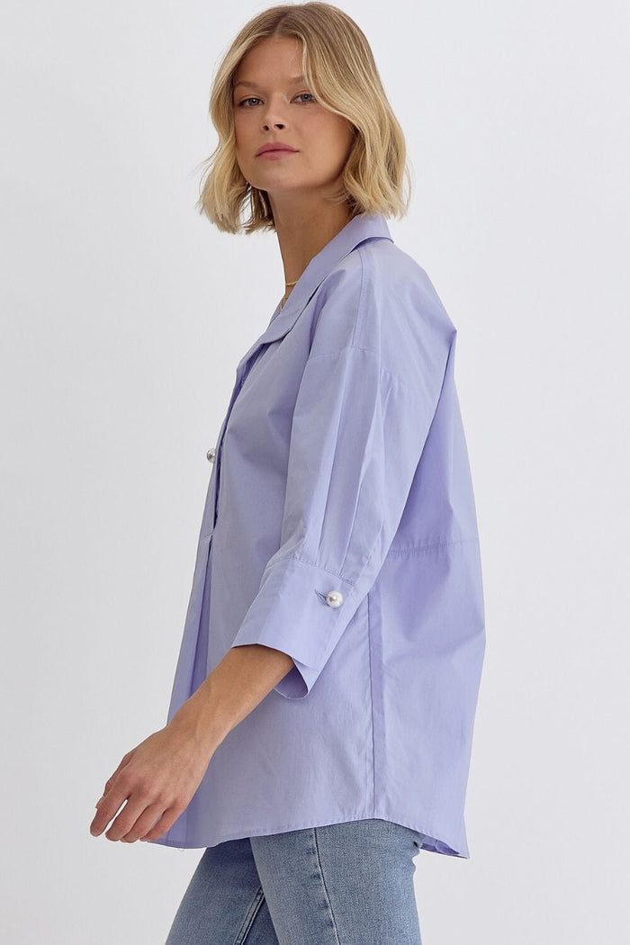 Coming Up Blue Collared Top - Caroline Hill
