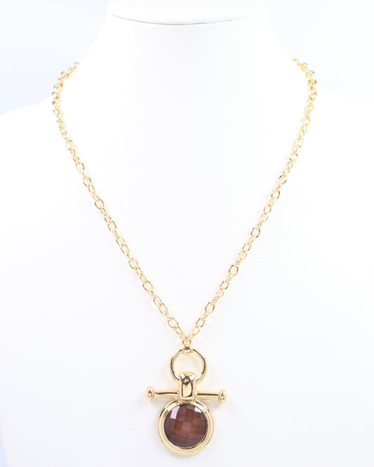 Meera Faceted Pendant Link Necklace Brown