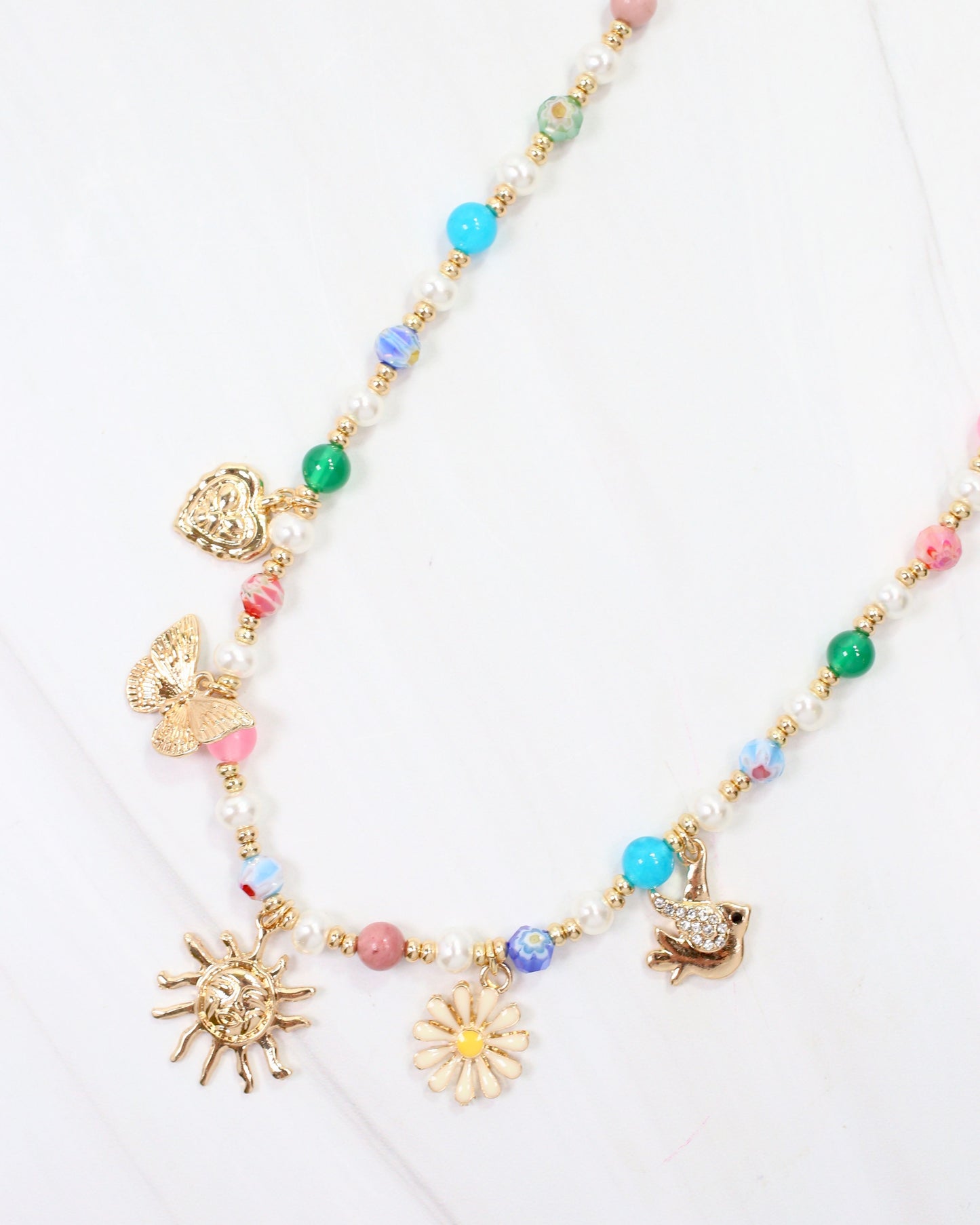 Morro Bay Mixed Bead Charm Necklace Gold