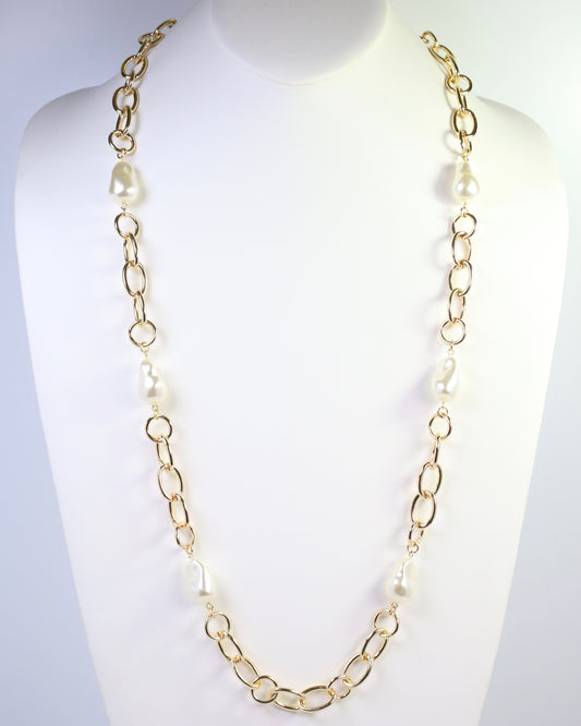 Harrie Link Necklace With Pearls Gold