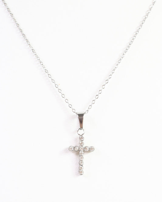 Jamey CZ Cross Necklace Silver