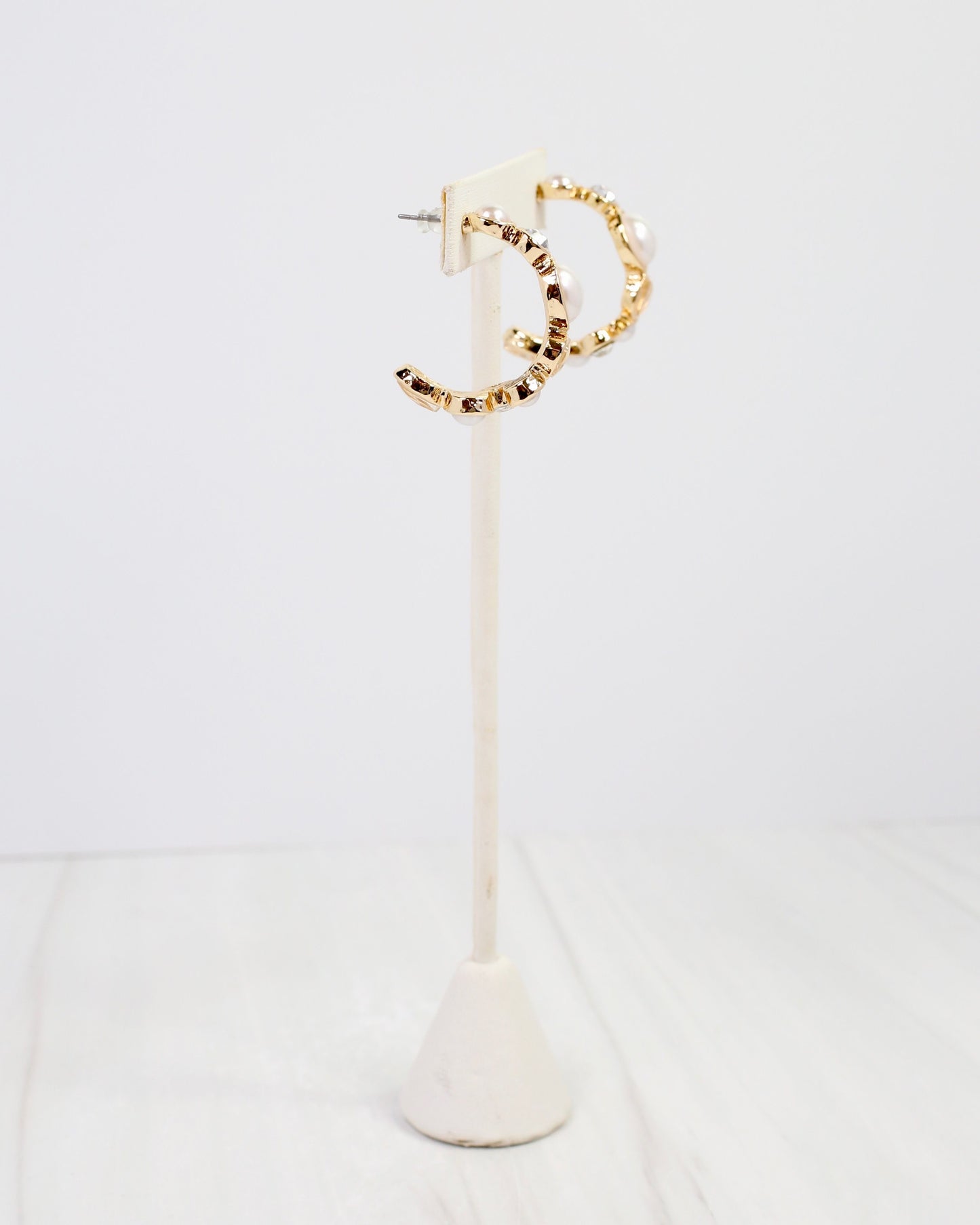 Newport Pearl Stone Hoop Earring Gold