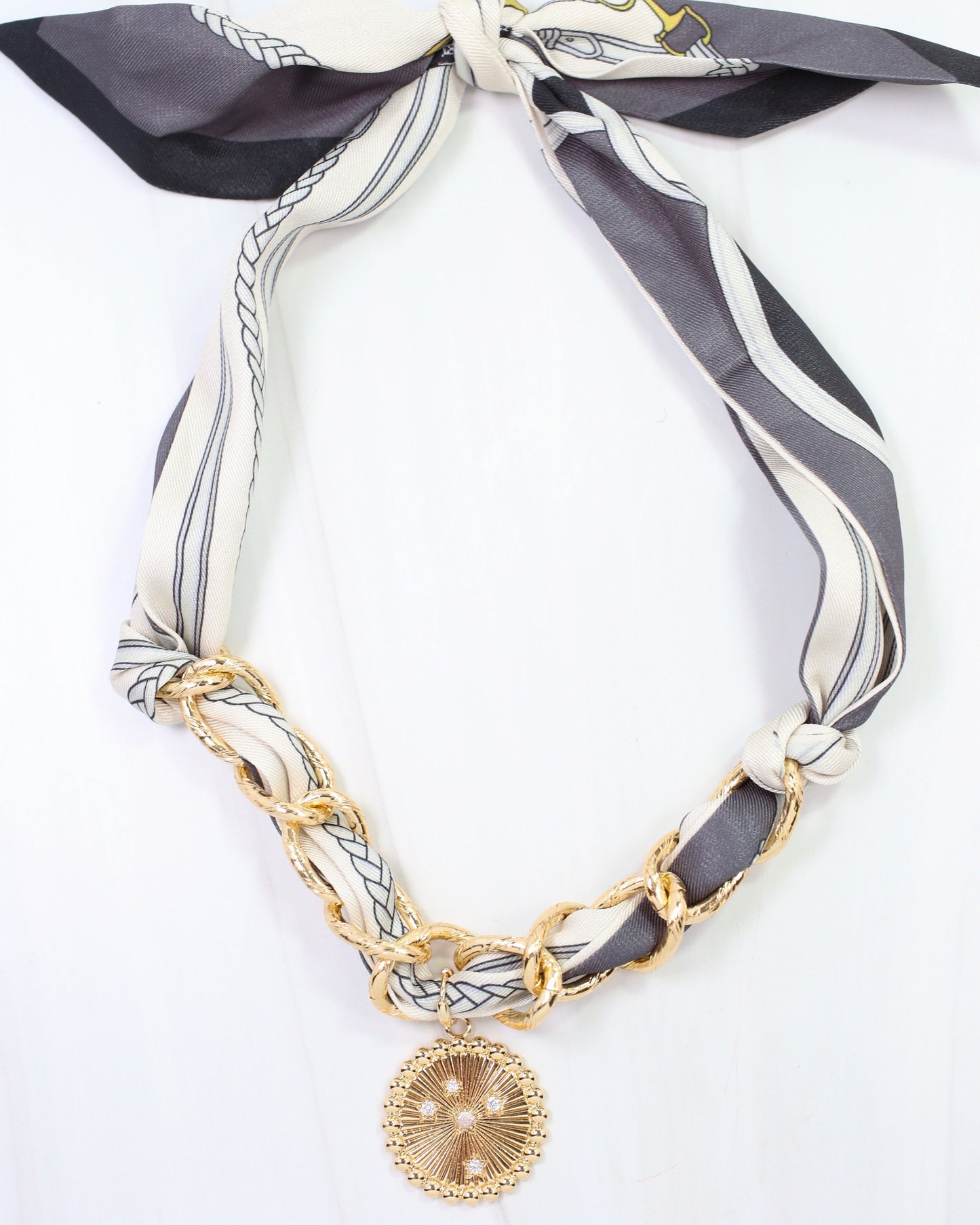 Sarah Scarf Charm Necklace Steel Gray