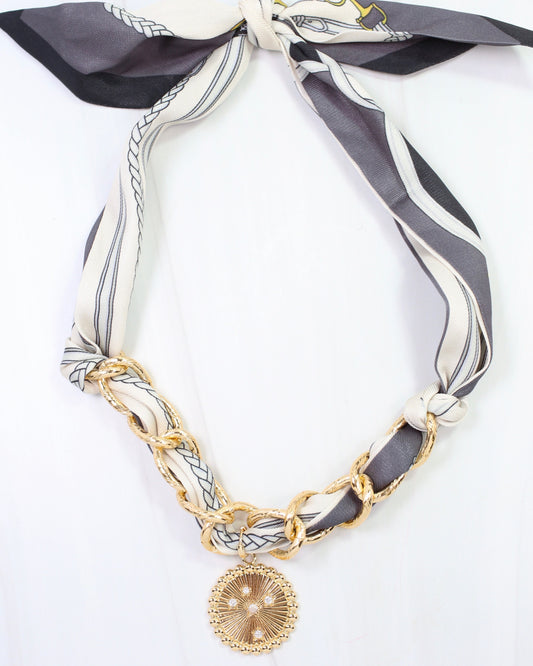 Sarah Scarf Charm Necklace Steel Gray