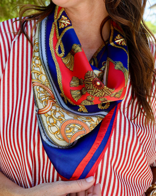 Trellis Tassel Scarf Red Navy
