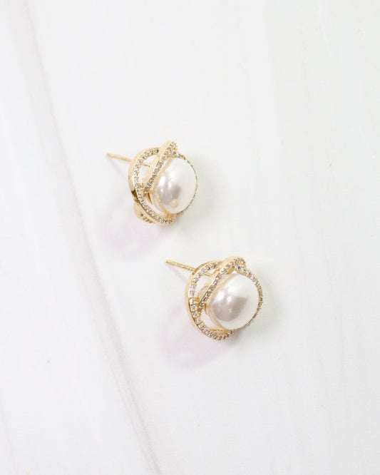 Pendleton Pearl and Crystal Stud Gold