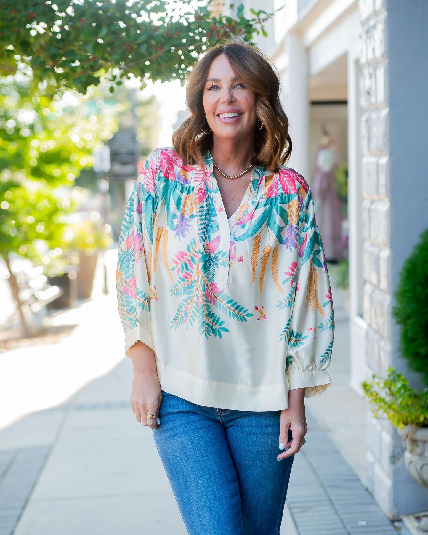 Laurel Tropical Print Silk Blouse