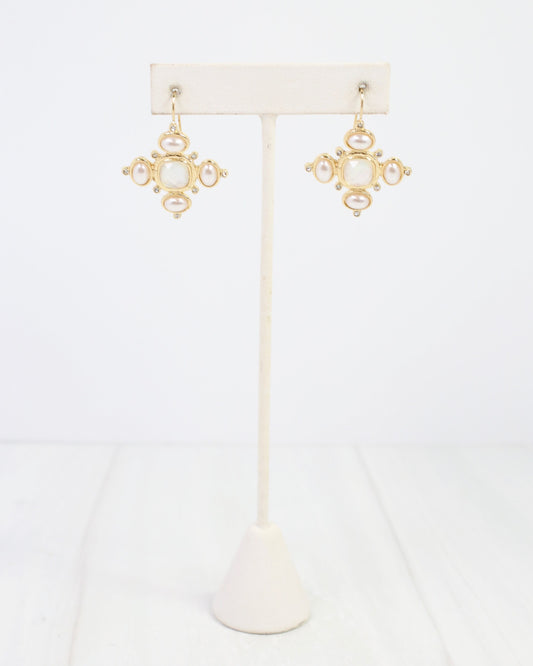 Cline Pearl and CZ Earrings Gold