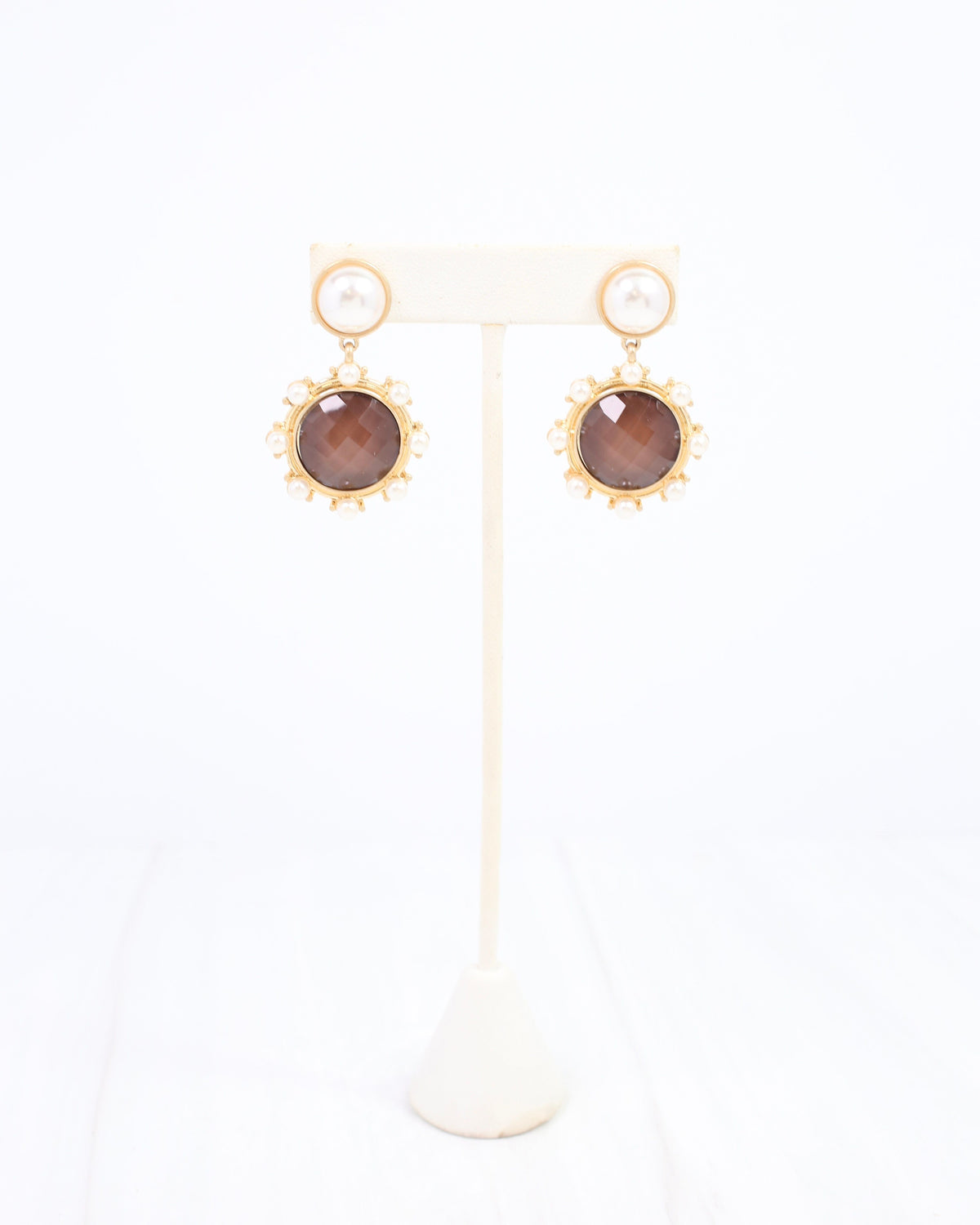 Mayra Faceted Pearl Earring Brown