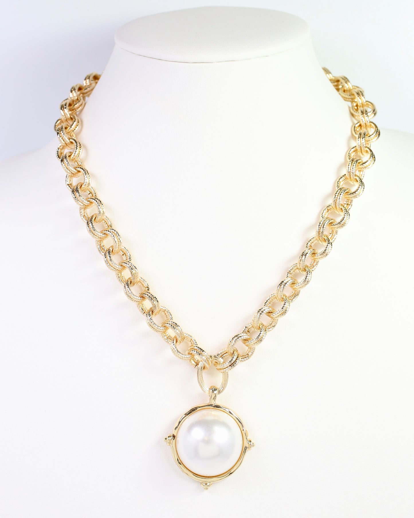 Lexington Link Pearl Charm Necklace Gold