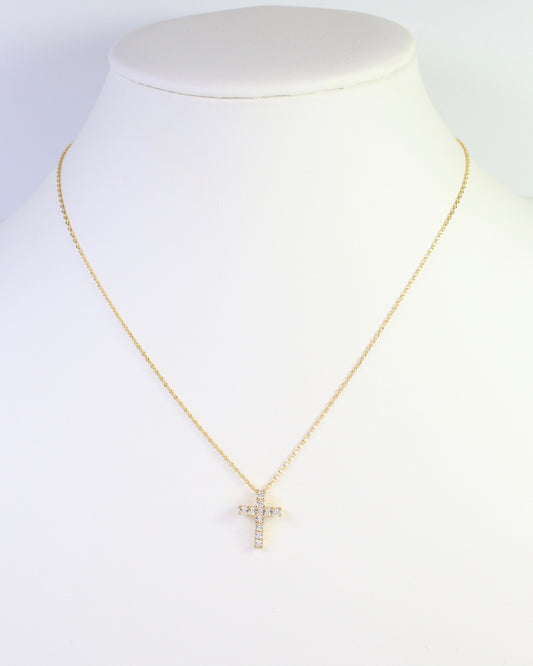 Oxford CZ Cross Necklace Gold