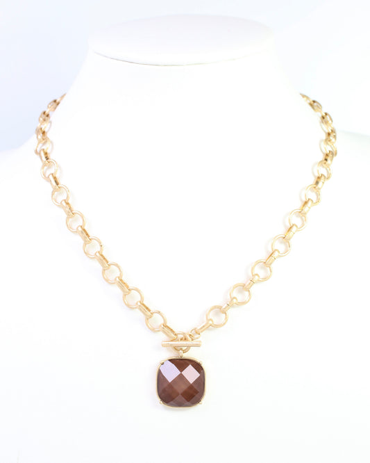 Remington Faceted Square Toggle Necklace Brown
