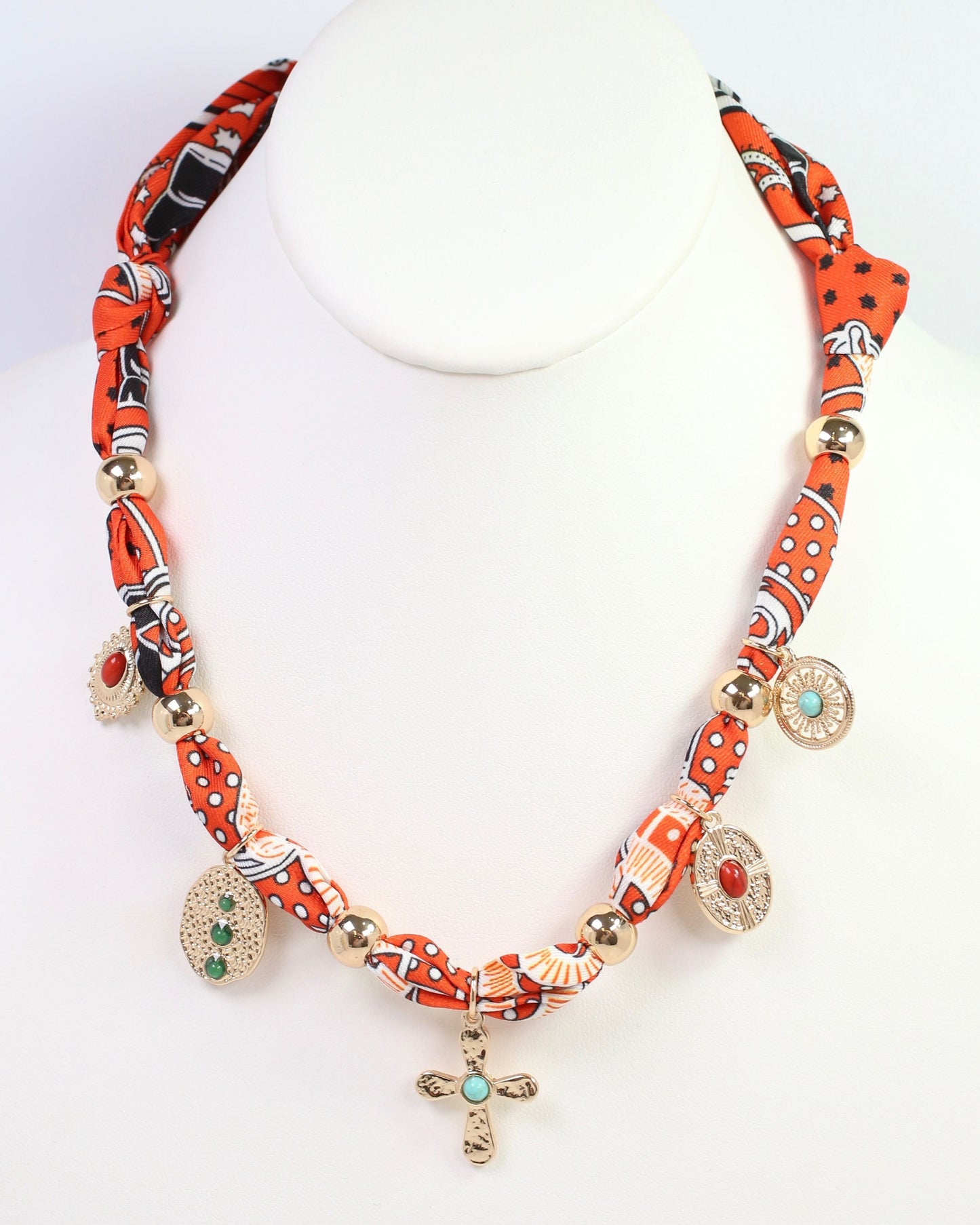 Inglewood Charm Scarf Necklace Orange