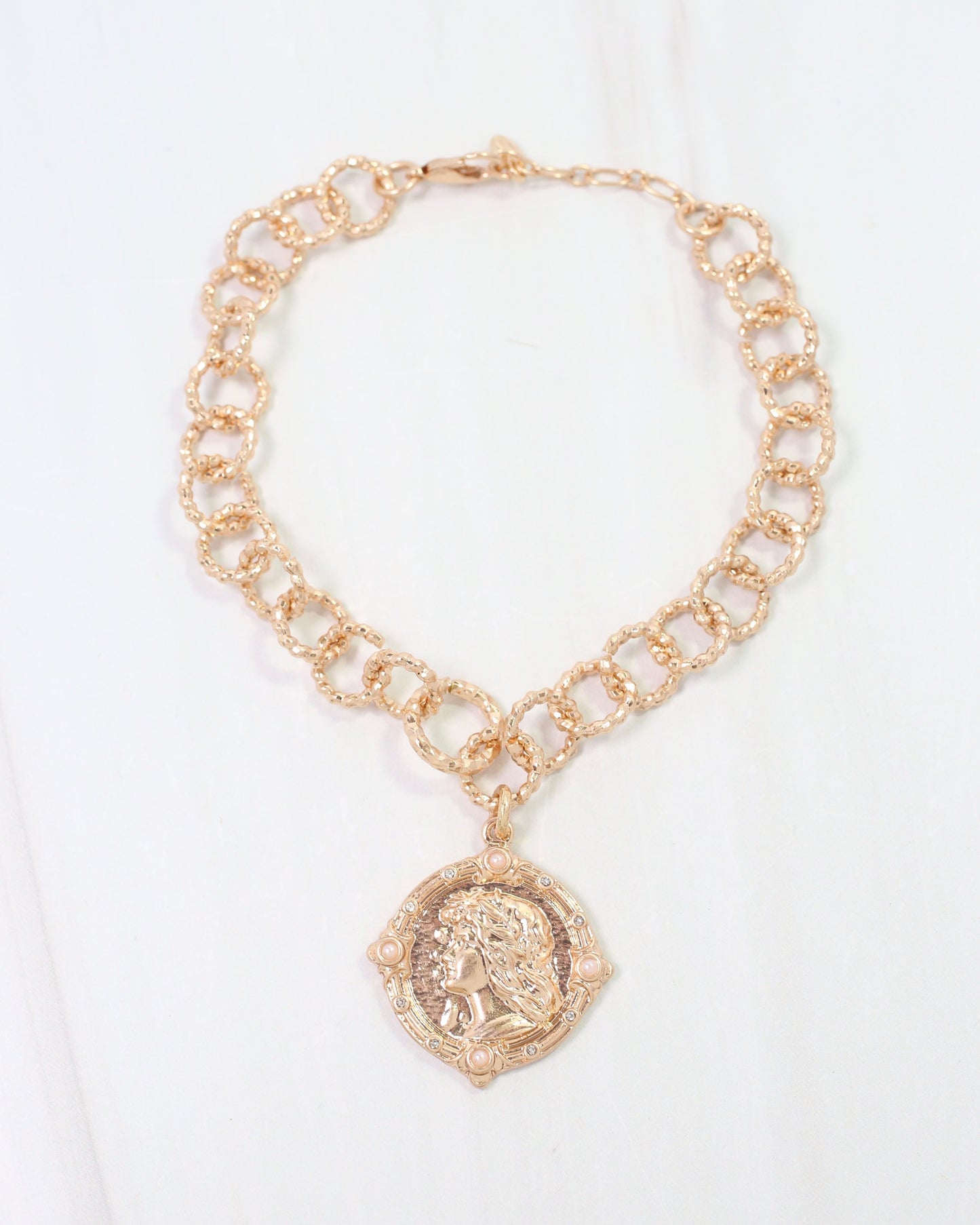 Ballina Coin Link Bracelet Worn Gold