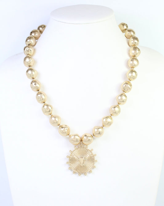 Carmen Beaded Coin Necklace-Longhorn Worn Gold