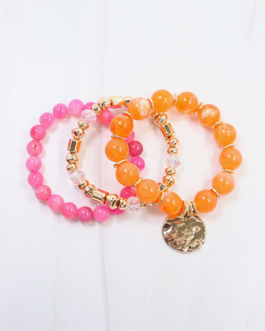Biloxi Beaded Bracelet Set Fuchsia