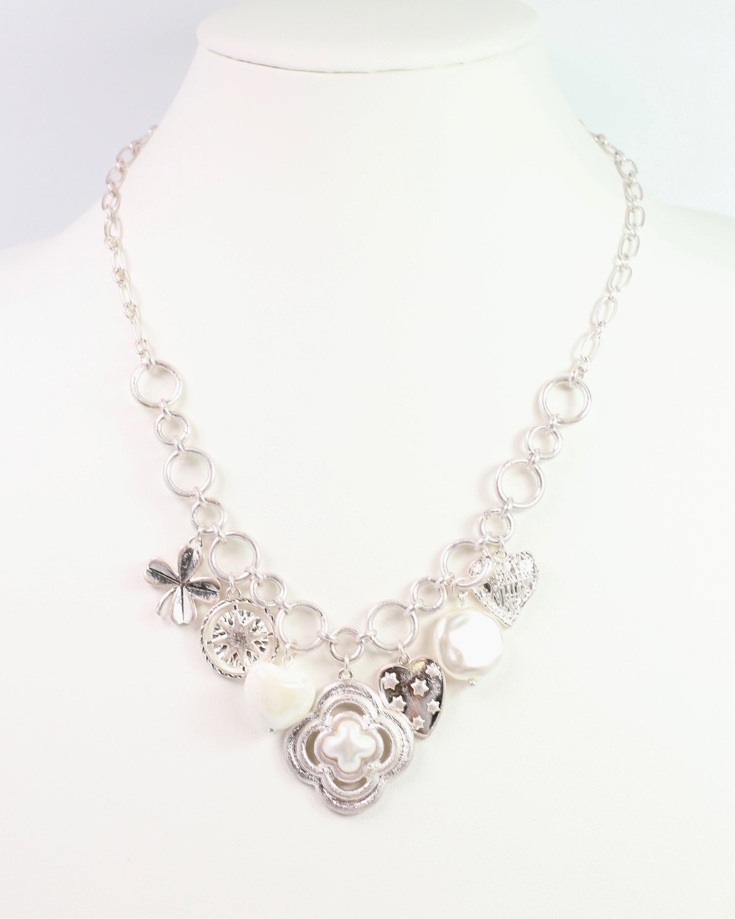 Duchess Charm Necklace Worn Silver