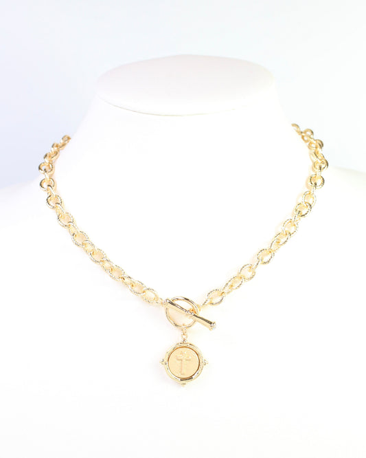 Mona Coin Cross Toggle Necklace Gold