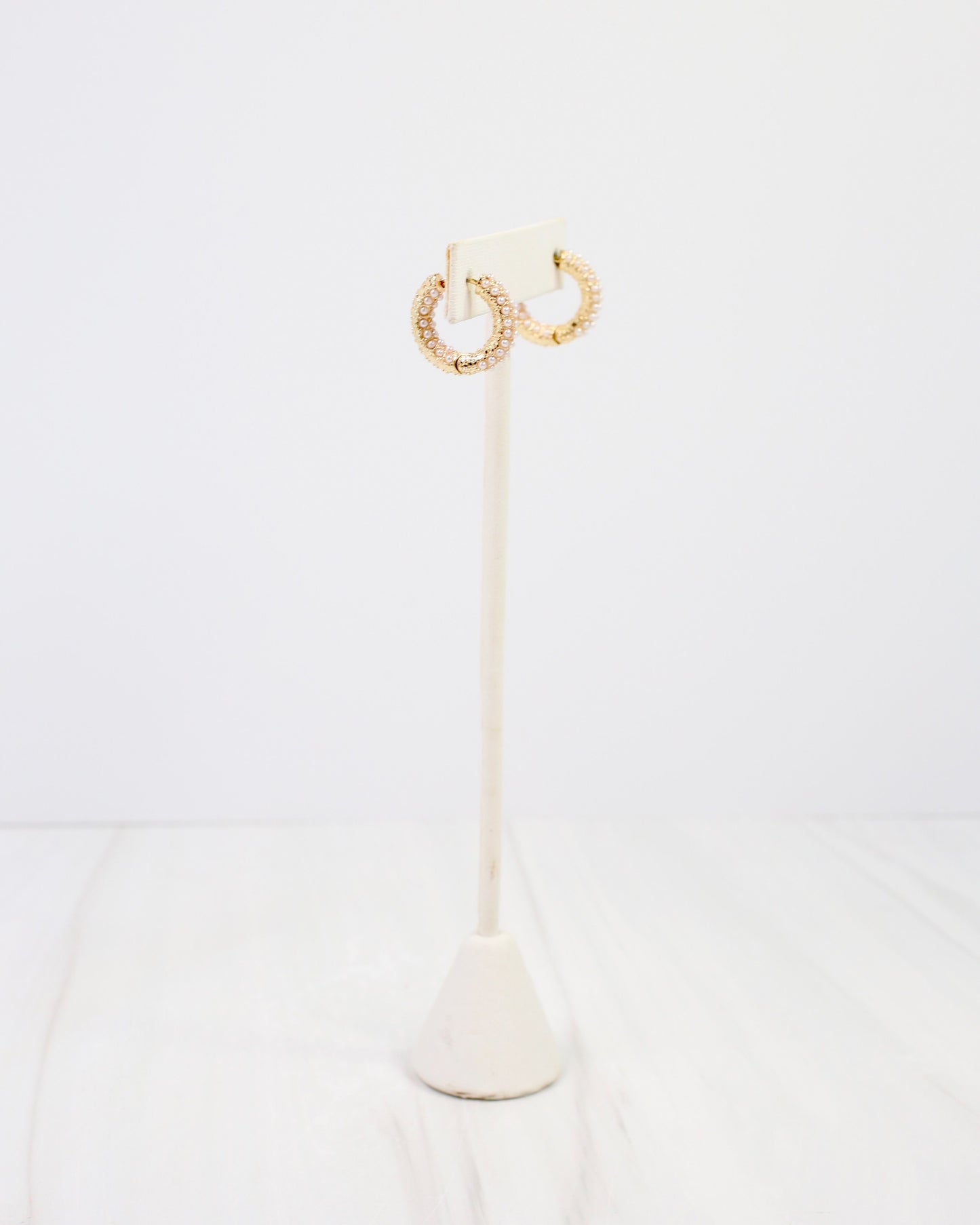 Jacksonville Pearl Pave Huggie Hoop Earring Gold