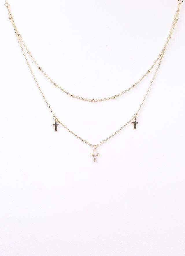 Hanley Layered Cross Necklace GOLD - Caroline Hill