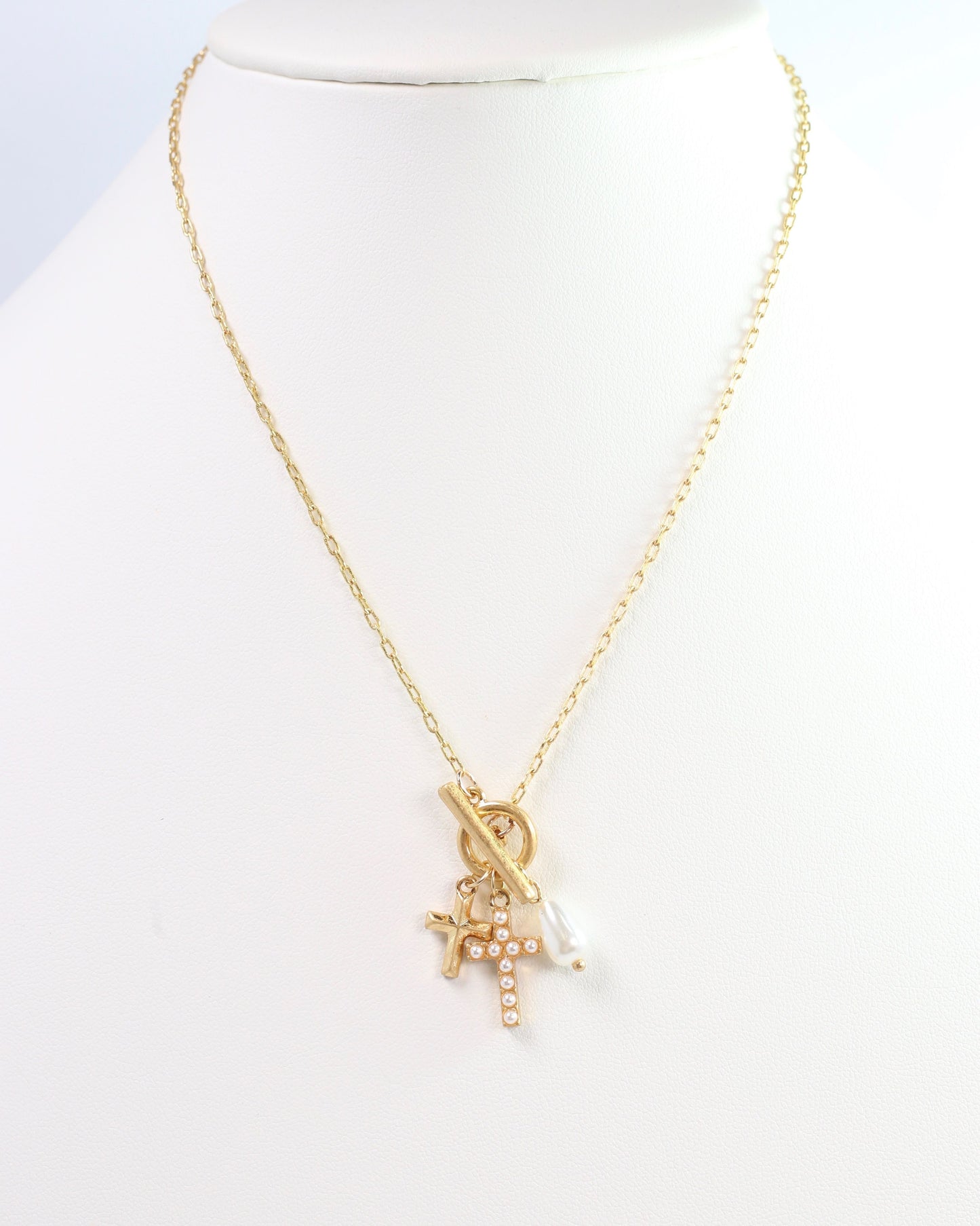 Parton Cross Charm Necklace Worn Gold