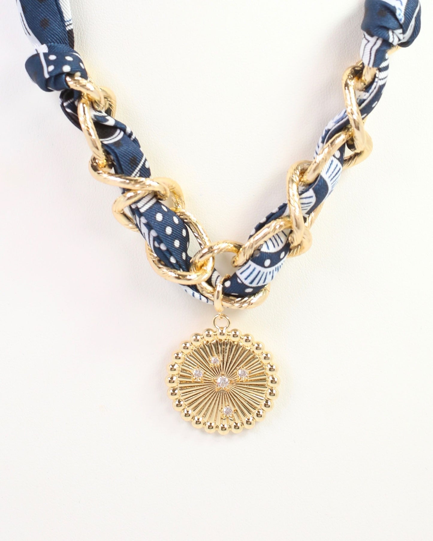 Sarah Scarf Charm Necklace Navy Green