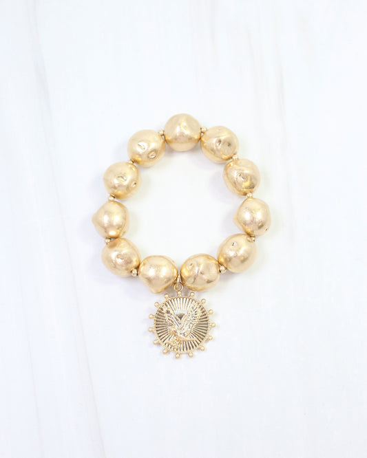 Carmen Coin Stretch Bracelet Eagle Worn Gold