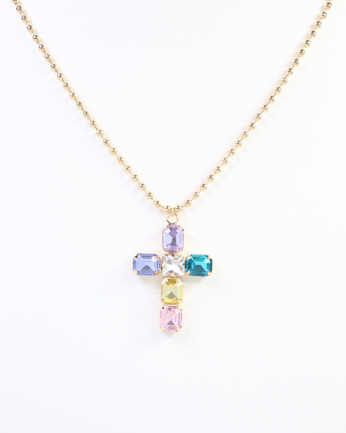 Kadis Crystal Cross Necklace Lavender Multi