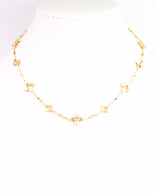 Elaina Open Textured Clover Necklace Worn Gold