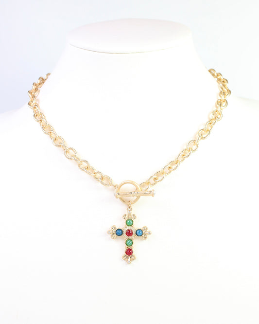 Moriah Cross Pendant Toggle Necklace MULTI