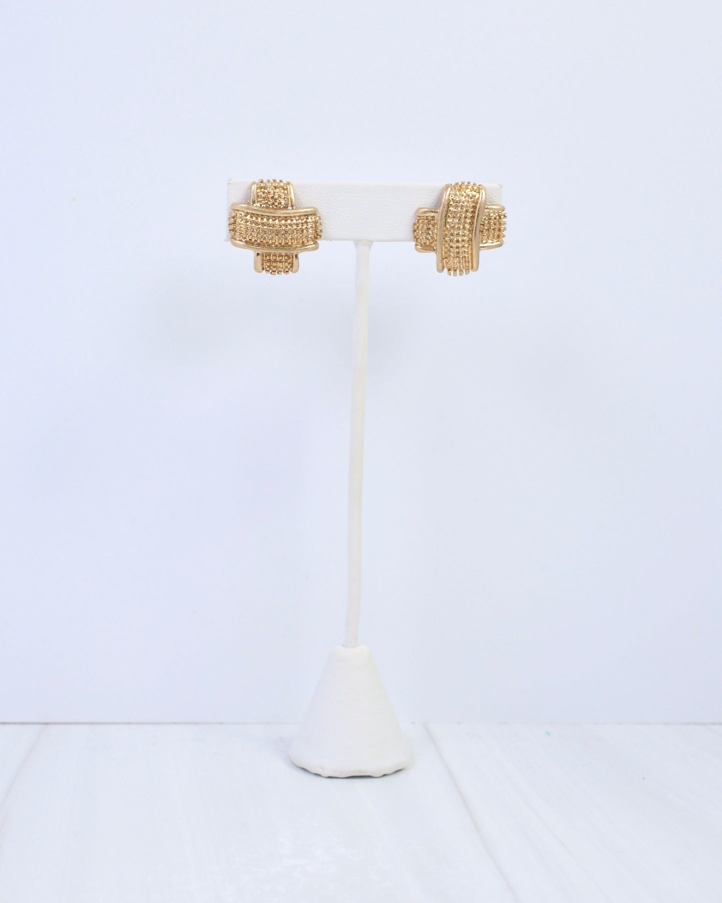 Bernadette Textured Stud Earring Worn Gold
