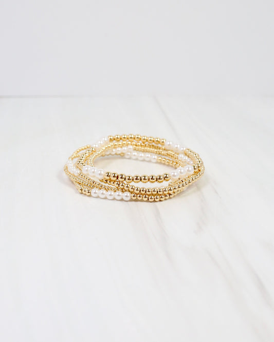 Bartlesville Pearl Beaded Bracelet Set Gold