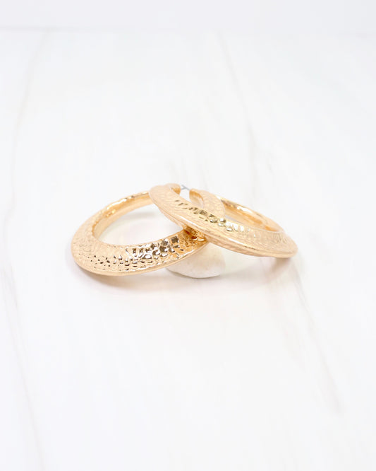 Greensboro Hammered Hoop Earring Worn Gold