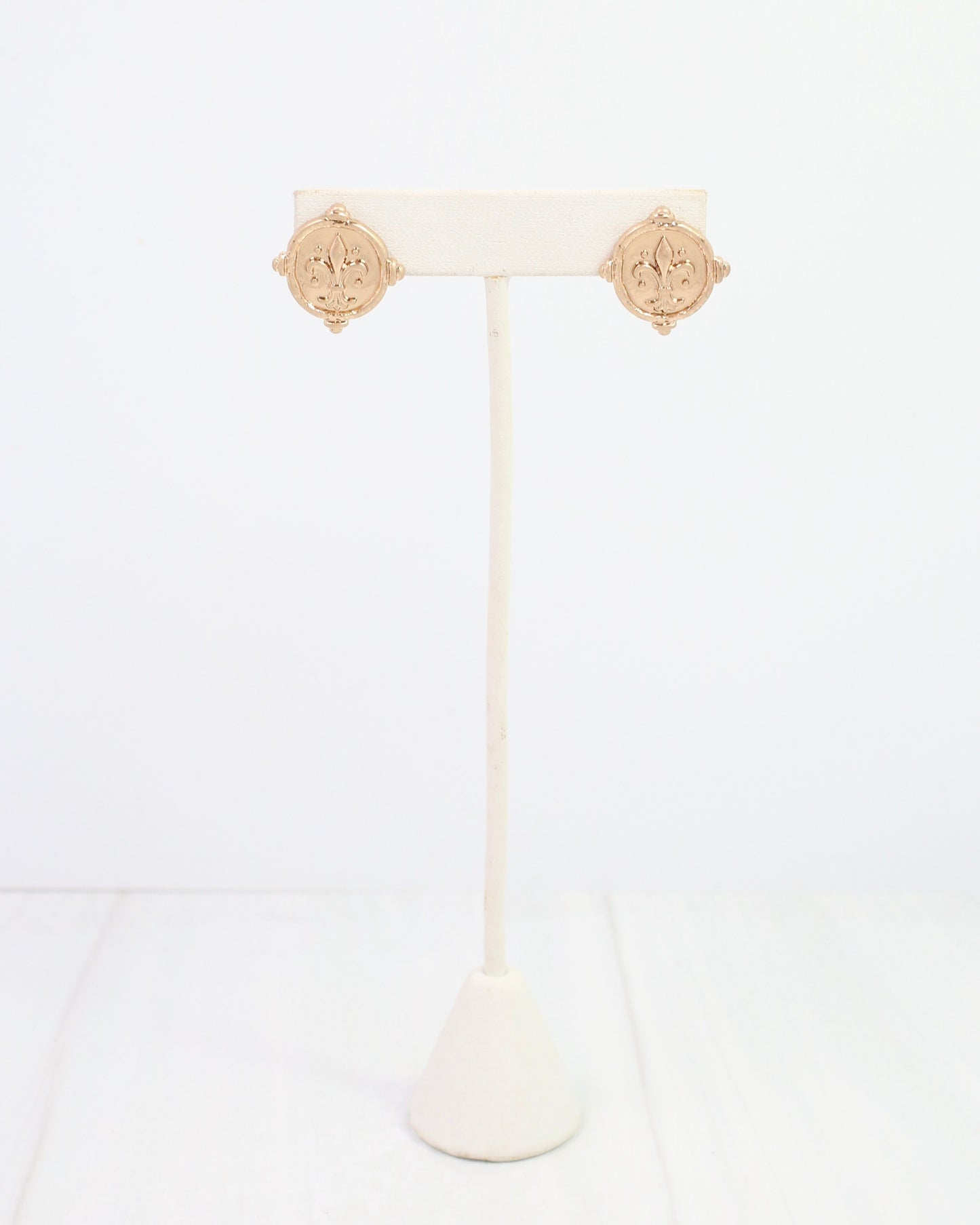 Emily Fleur Di Lis Stud Earring Worn Gold