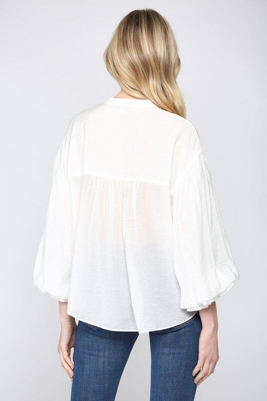 In Your Head White Puff Sleeve Top - Caroline Hill