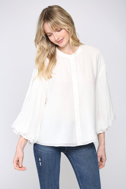 In Your Head White Puff Sleeve Top - Caroline Hill