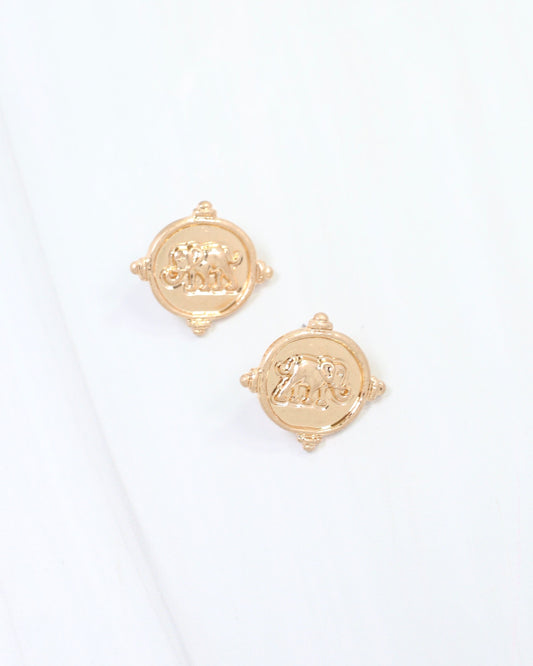 Ilion Elephant Embossed Post Earring Worn Gold