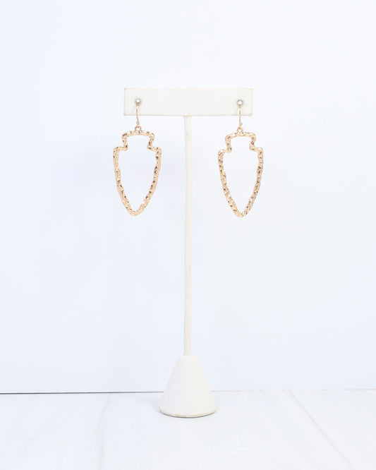 Ciara Hammered Arrowhead Dangle Earring Worn Gold