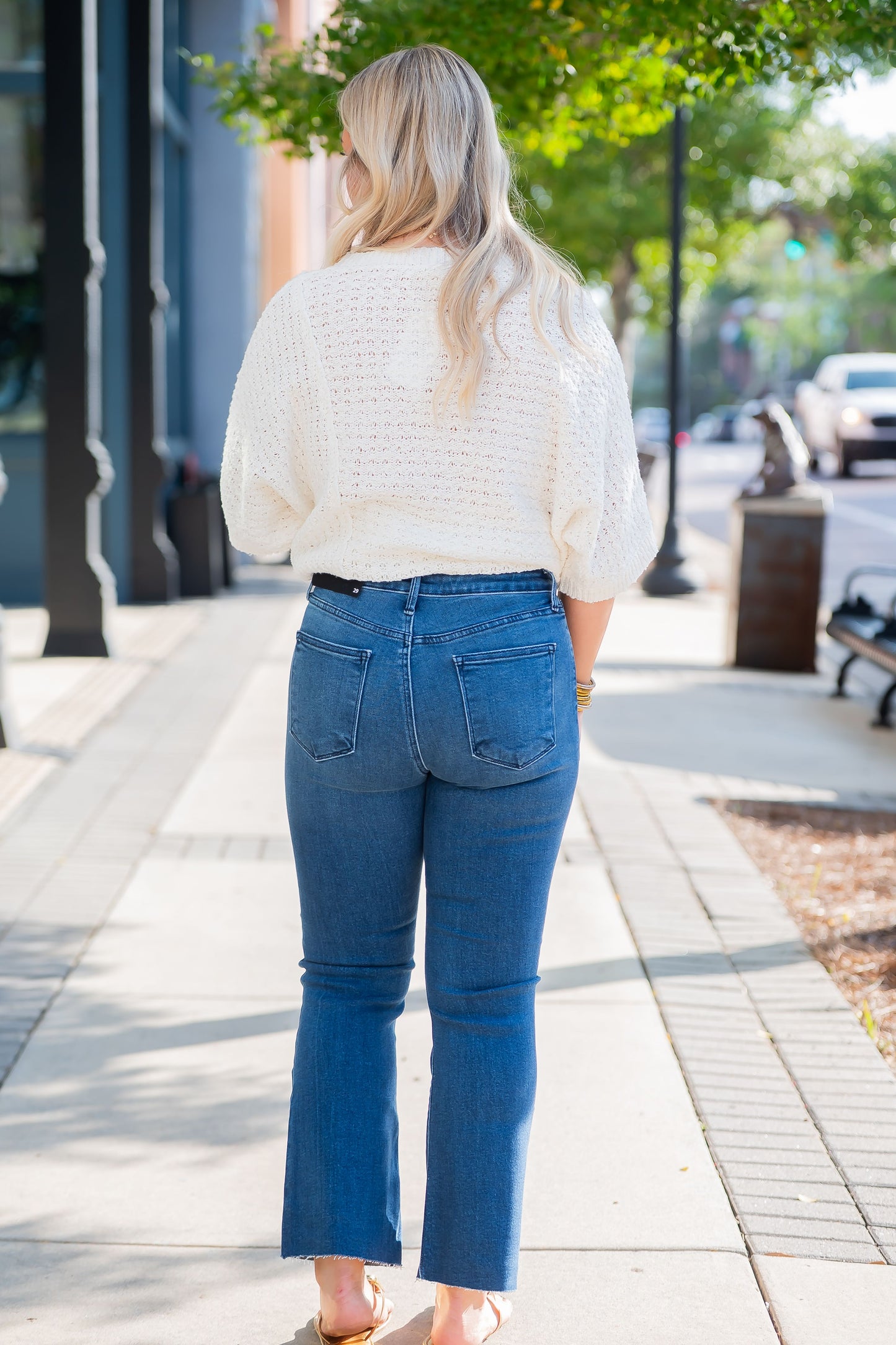 Just Black Victoria Crop Flare Jeans-Dark Denim