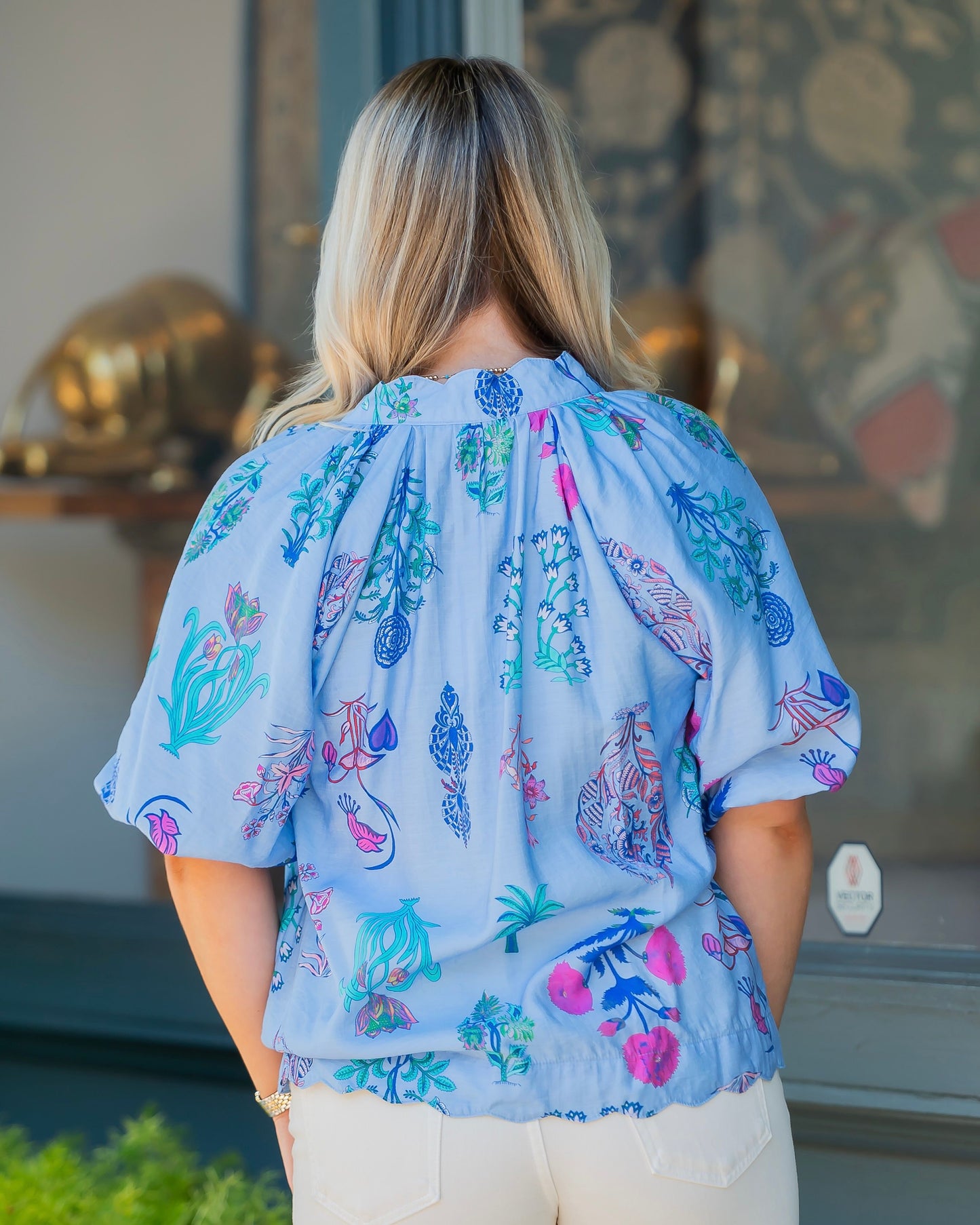 Coralville Floral Print Top-Periwinkle Mix
