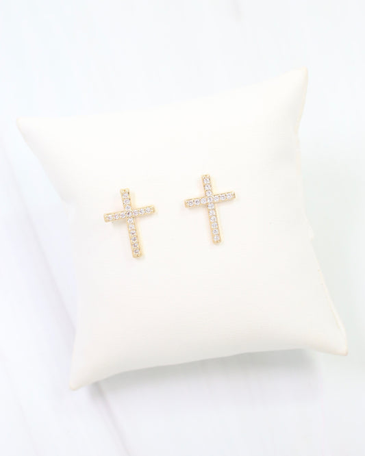 Ferguson Rhinestone Cross Post Earring Gold