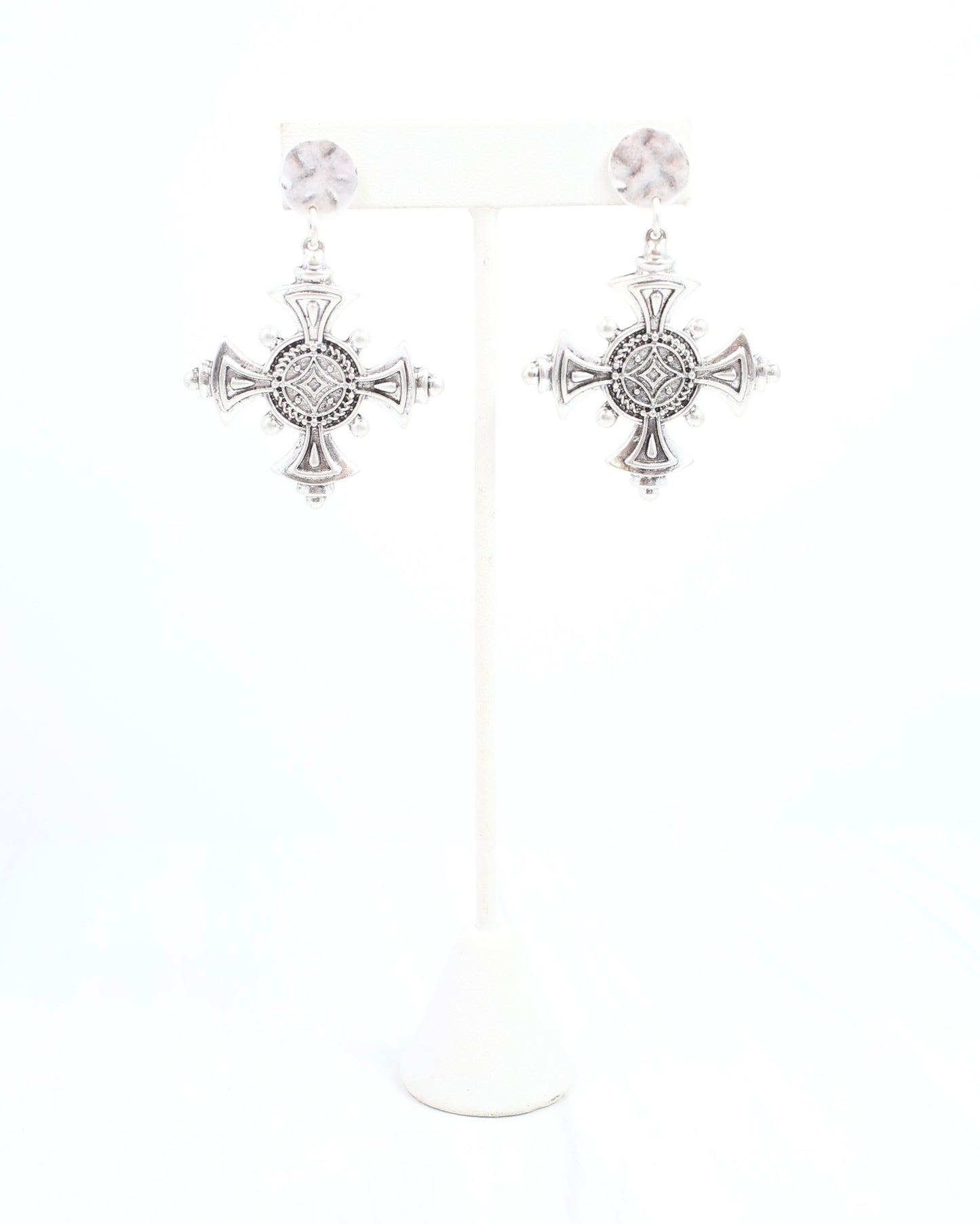 Celtic Cross Earring Worn Silver