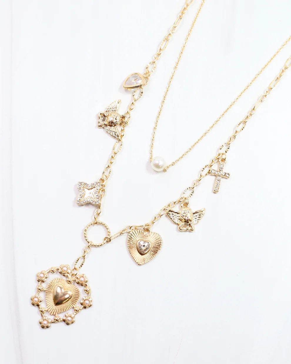 Charlie Double Layer Charm Necklace Gold