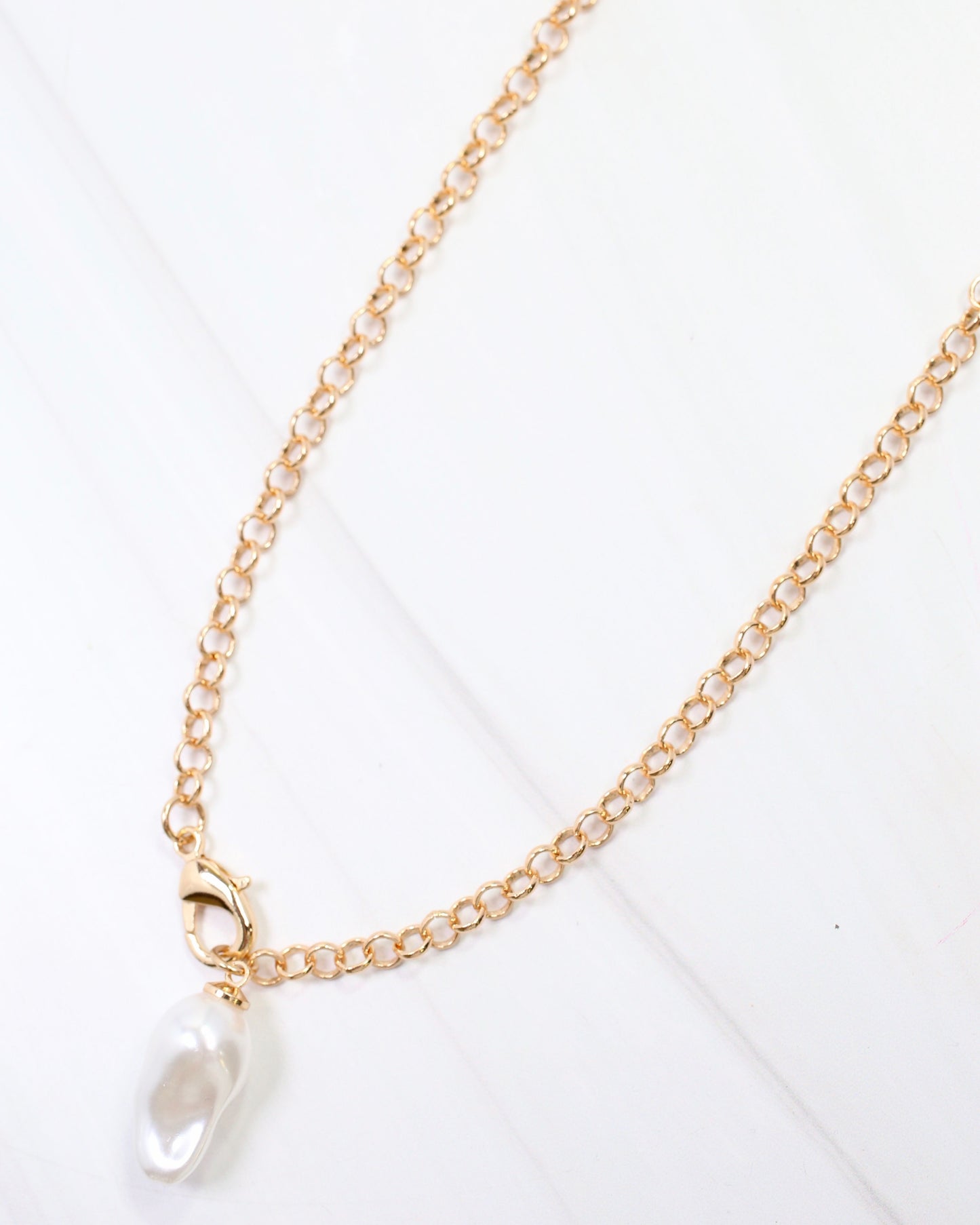 Harrodsburg Long Link Necklace with Pearl Gold